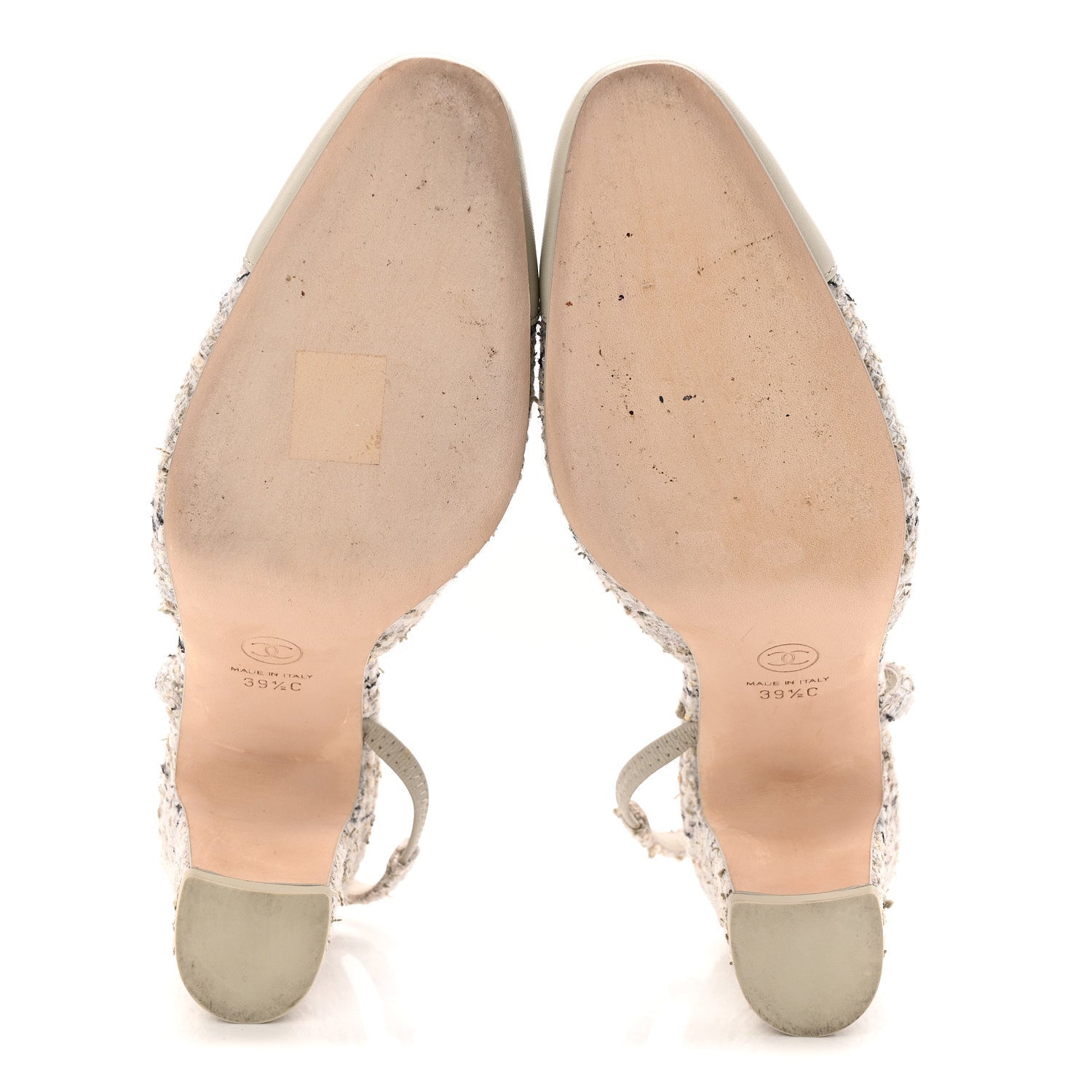 WOOL COTTON TWEED LAMBSKIN CAP TOE CC SLINGBACK PUMPS GREY BLACK GOLD