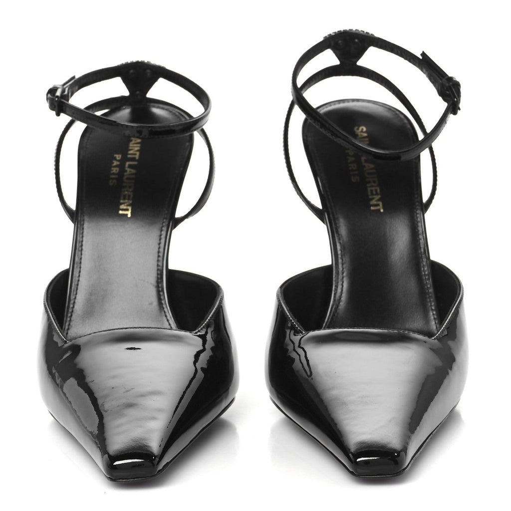 PATENT CALFSKIN CRYSTAL ANOUK PUMPS BLACK