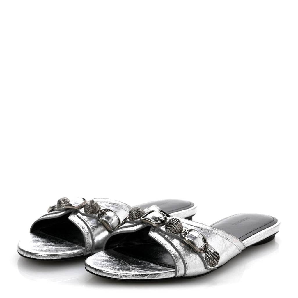 METALLIC ARENA CAGOLE FLAT SLIDE SANDALS SILVER