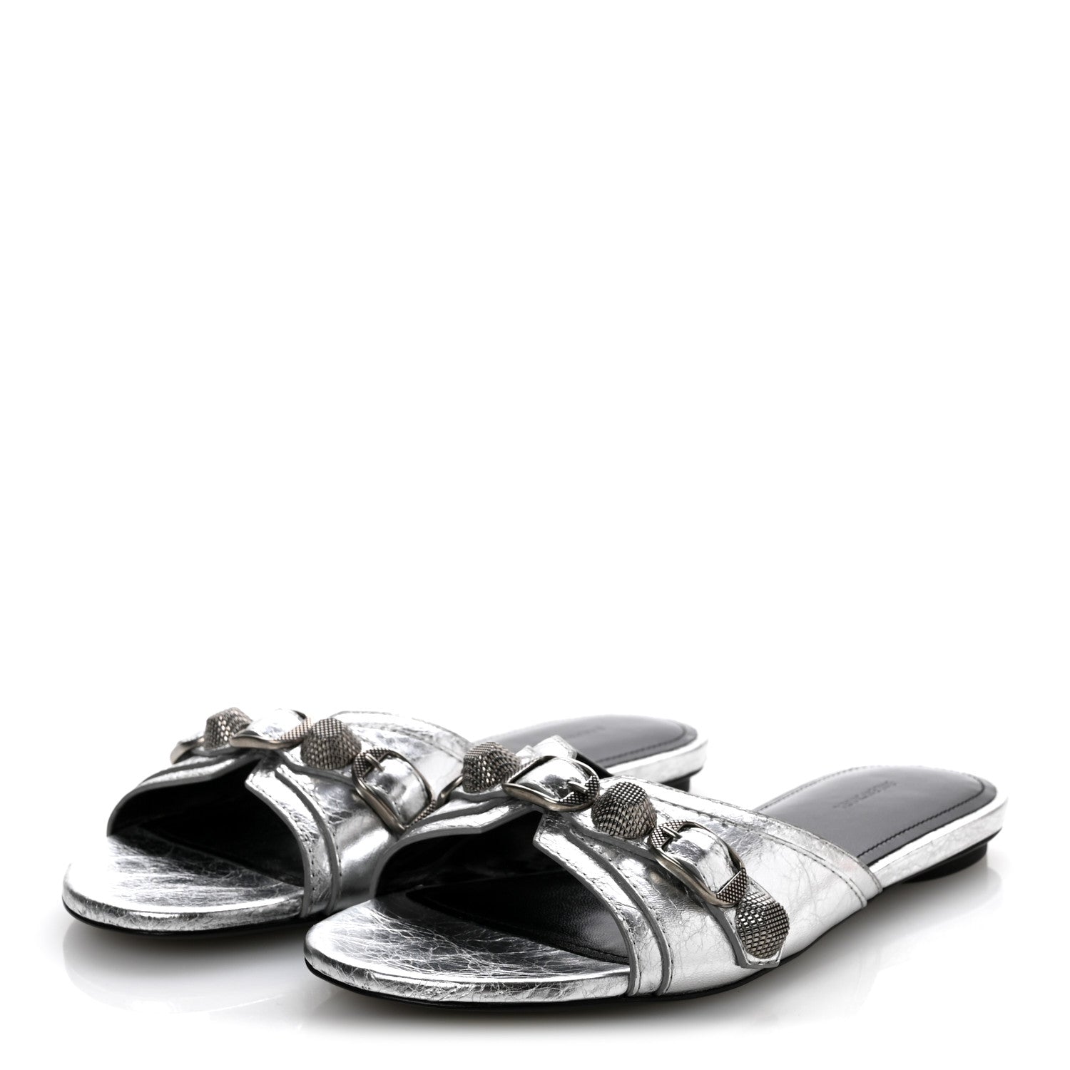 METALLIC ARENA CAGOLE FLAT SLIDE SANDALS SILVER