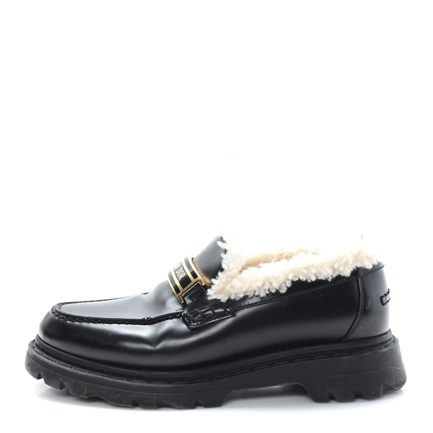 BRUSHED CALFSKIN SHEARLING DIOR CODE LUG SOLE 15MM LOAFERS BLACK NATURAL