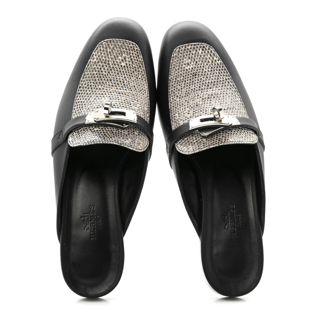 LIZARD CALFSKIN OZ MULES OMBRE BLACK