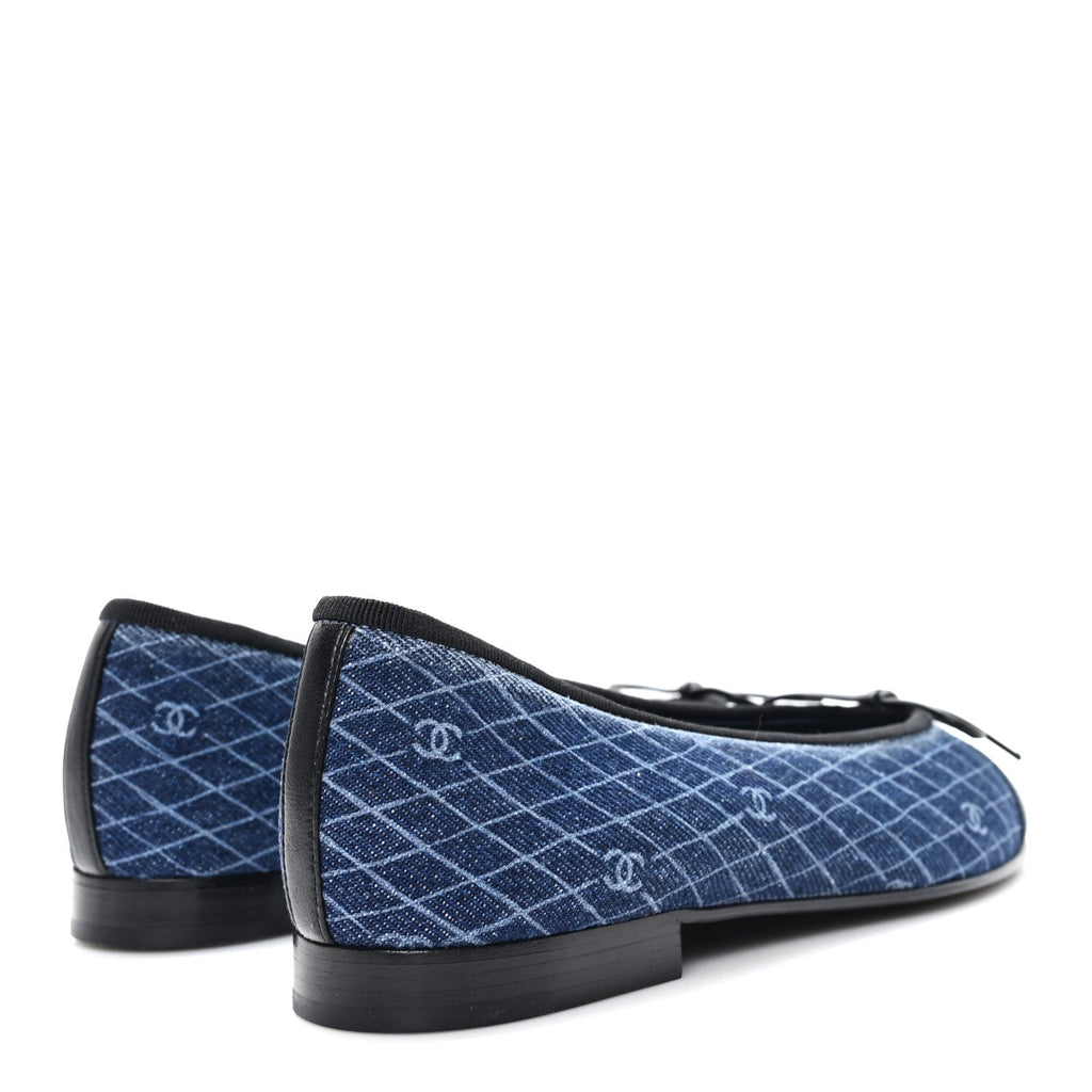 DENIM PRINTED QUILT CC CAP TOE BALLERINA FLATS NAVY BLUE DARK GREY