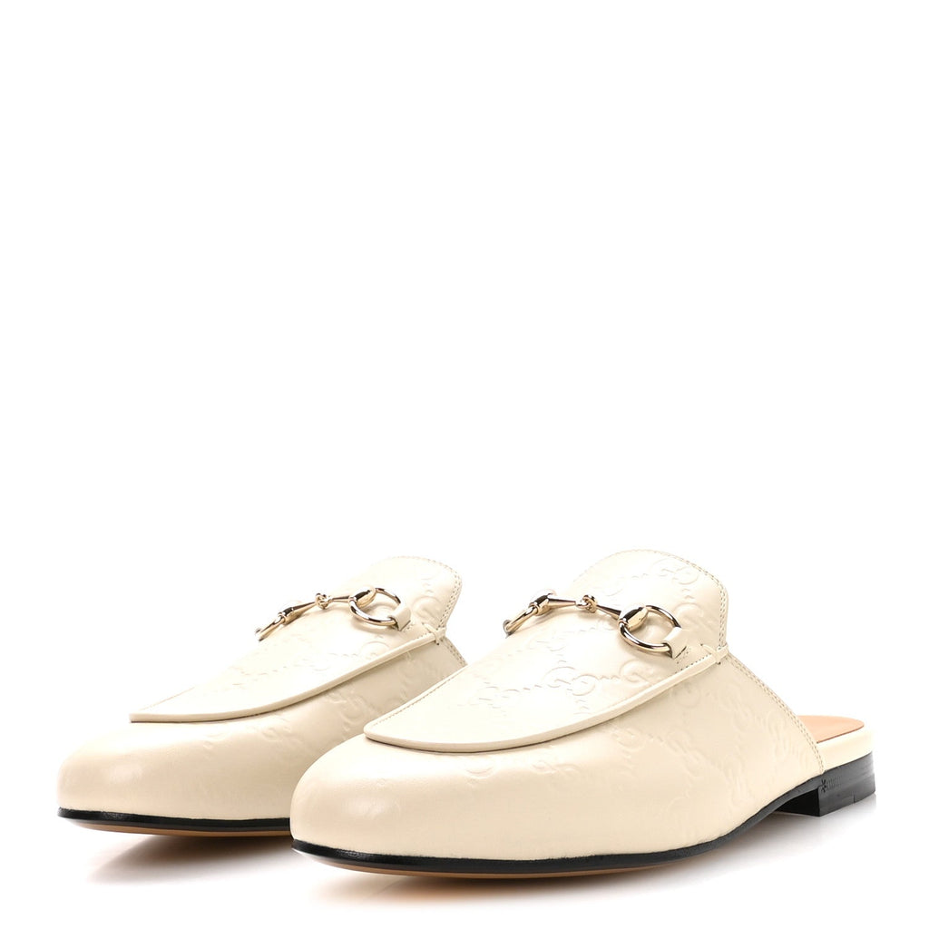 GLAMOUR CALFSKIN GUCCISSIMA WOMENS PRINCETOWN SLIPPERS MYSTIC WHITE