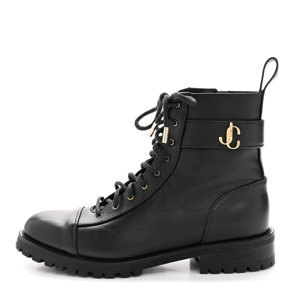 SHINY CALFSKIN CAYO COMBAT BOOTS BLACK
