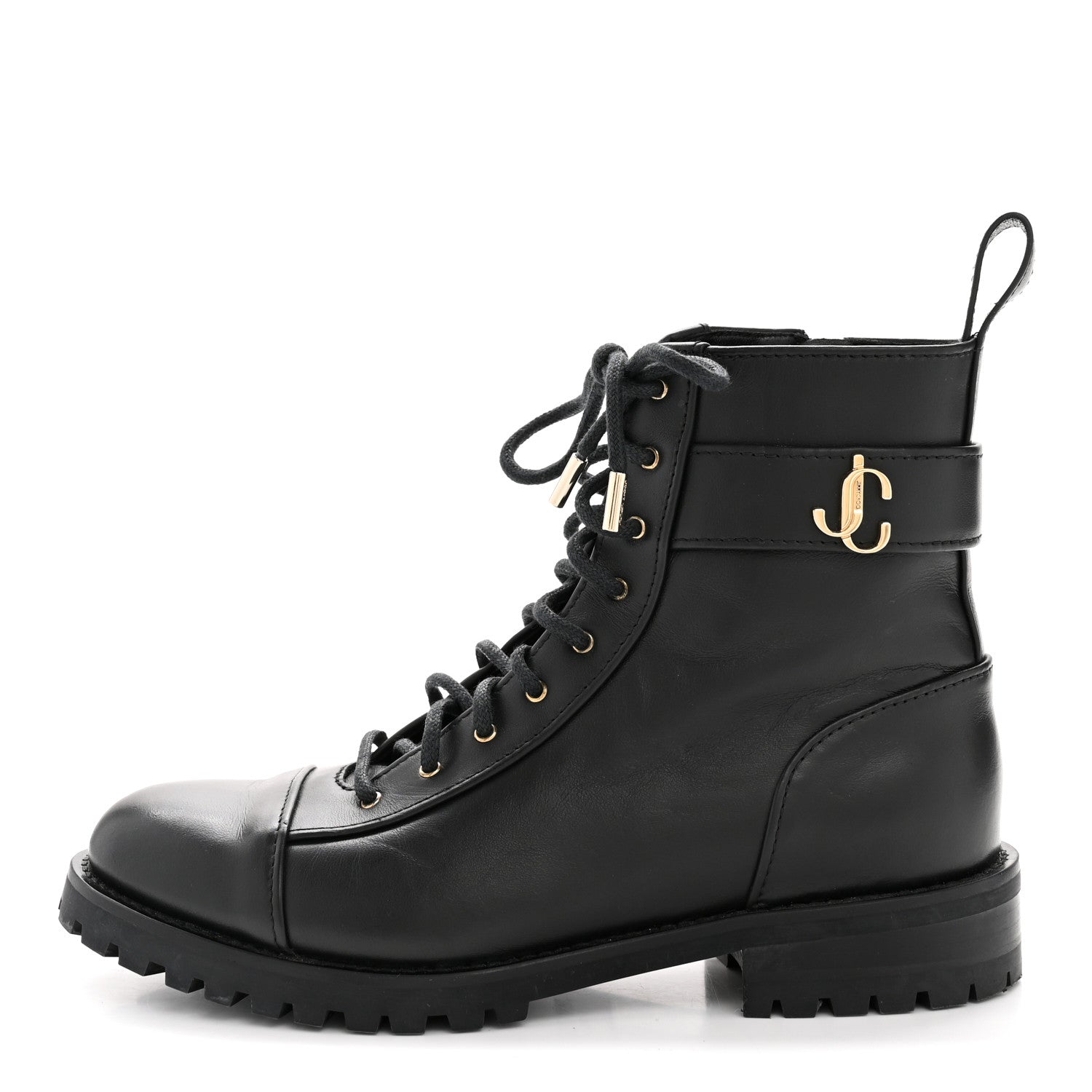 SHINY CALFSKIN CAYO COMBAT BOOTS BLACK