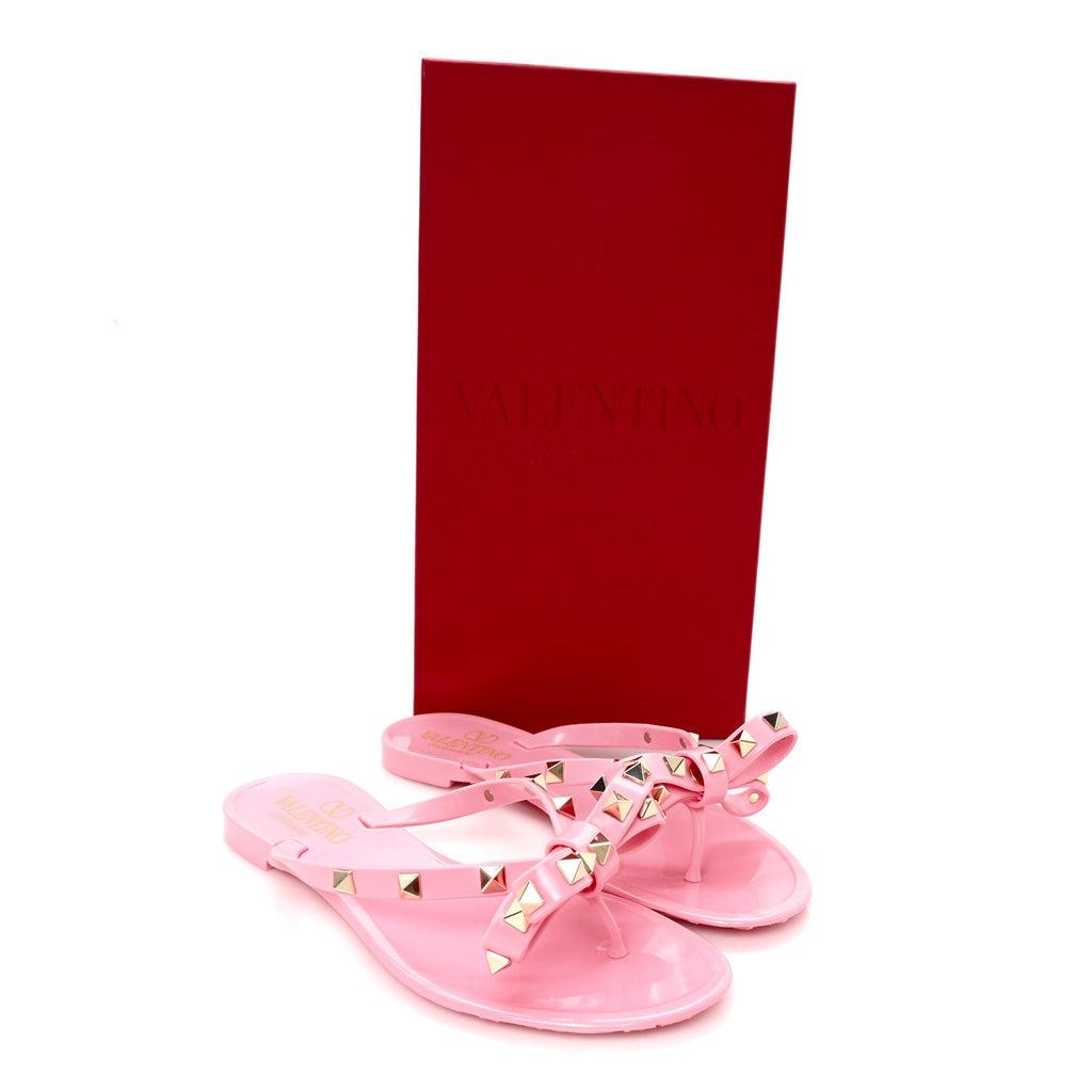 PVC JELLY GLITTER ROCKSTUD BOW THONG SANDALS BUBBLE GUM