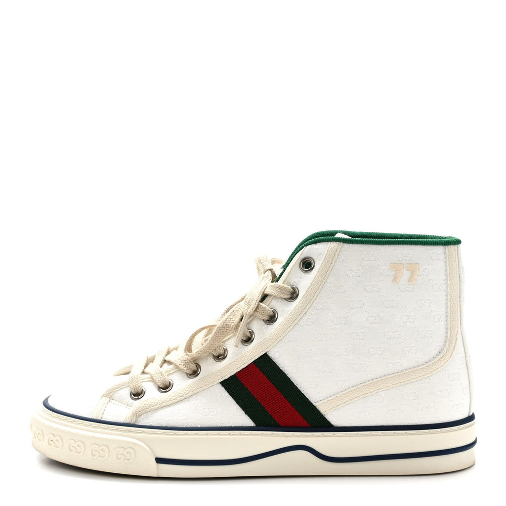 MONOGRAM GG MIGNON WEB WOMENS 1977 TENNIS HIGH TOP SNEAKERS WHITE