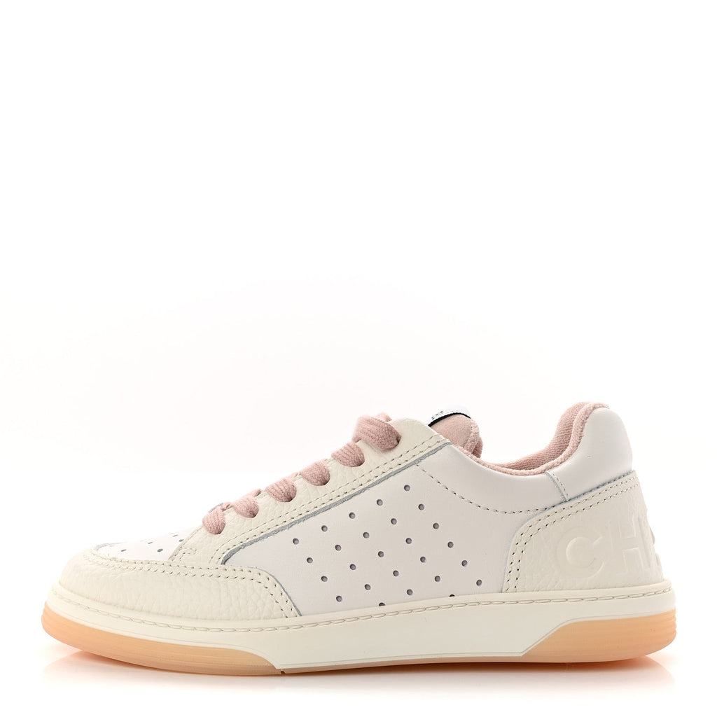 GRAINED CALFSKIN FABRIC WOMENS LOGO SNEAKERS WHITE LIGHT PINK