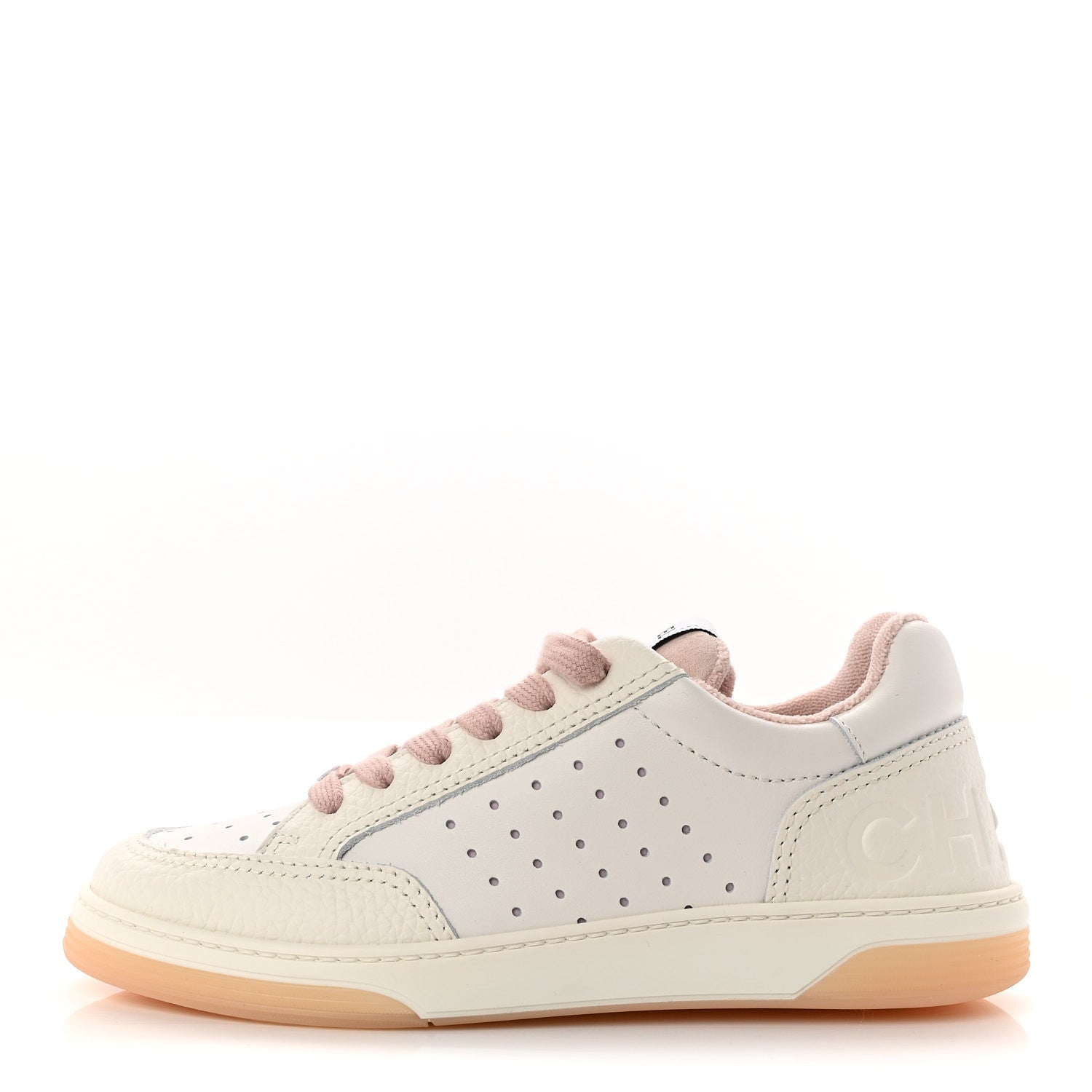 GRAINED CALFSKIN FABRIC WOMENS LOGO SNEAKERS WHITE LIGHT PINK