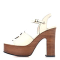 COSMOS SOFTY CALFSKIN WOODEN INTERLOCKING G CUT-OUT /120MM PLATFORM SANDALS MYSTIC WHITE
