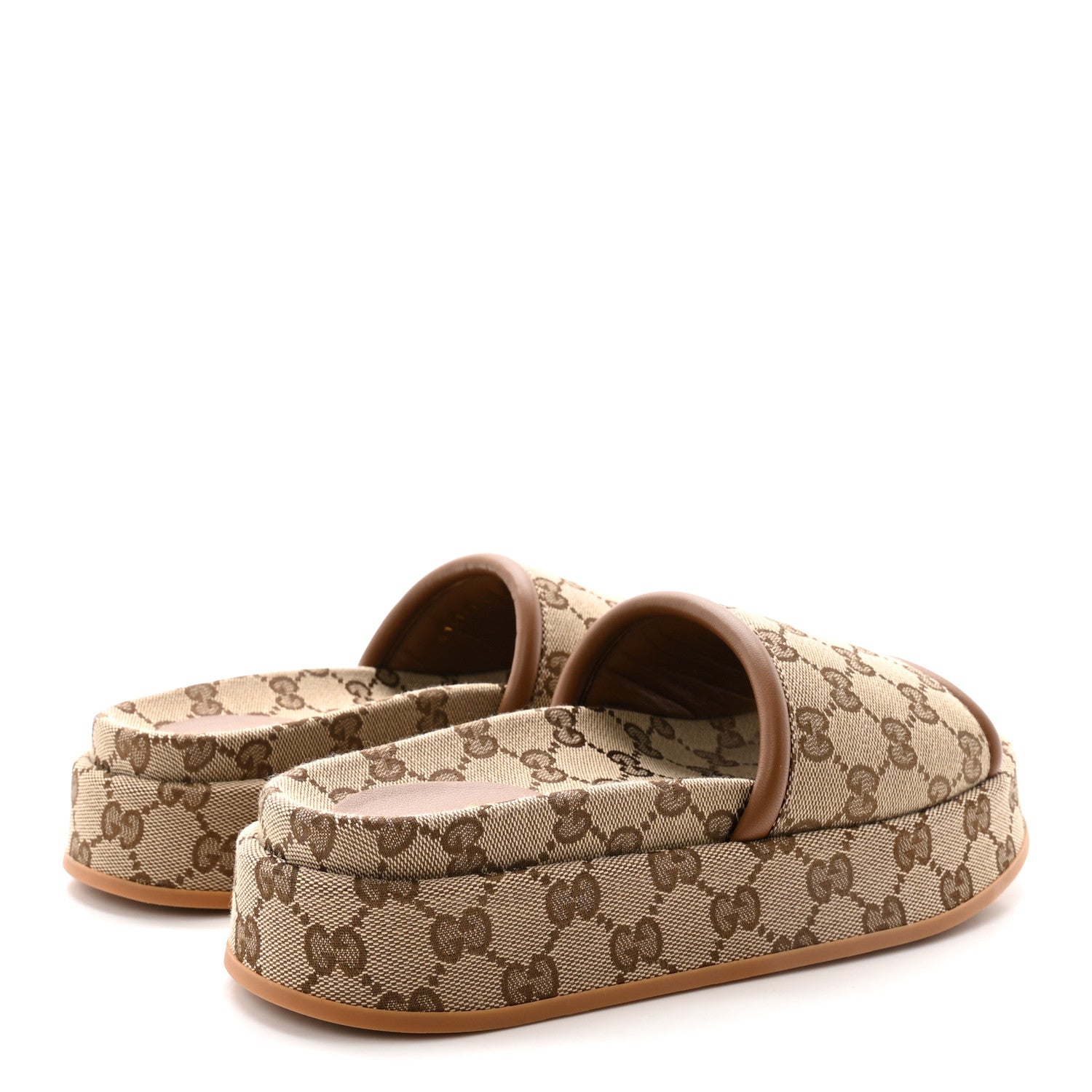 ORIGINAL GG CANVAS MONOGRAM WOMENS GG PLATFORM SANDALS BEIGE DARK BROWN