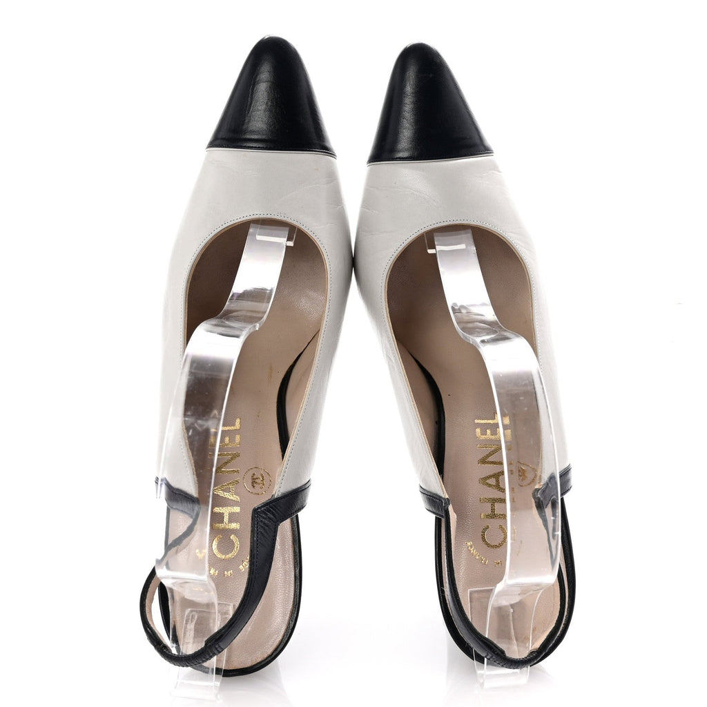 POINTED CAP TOE SLINGBACK PUMPS GREY NAVY