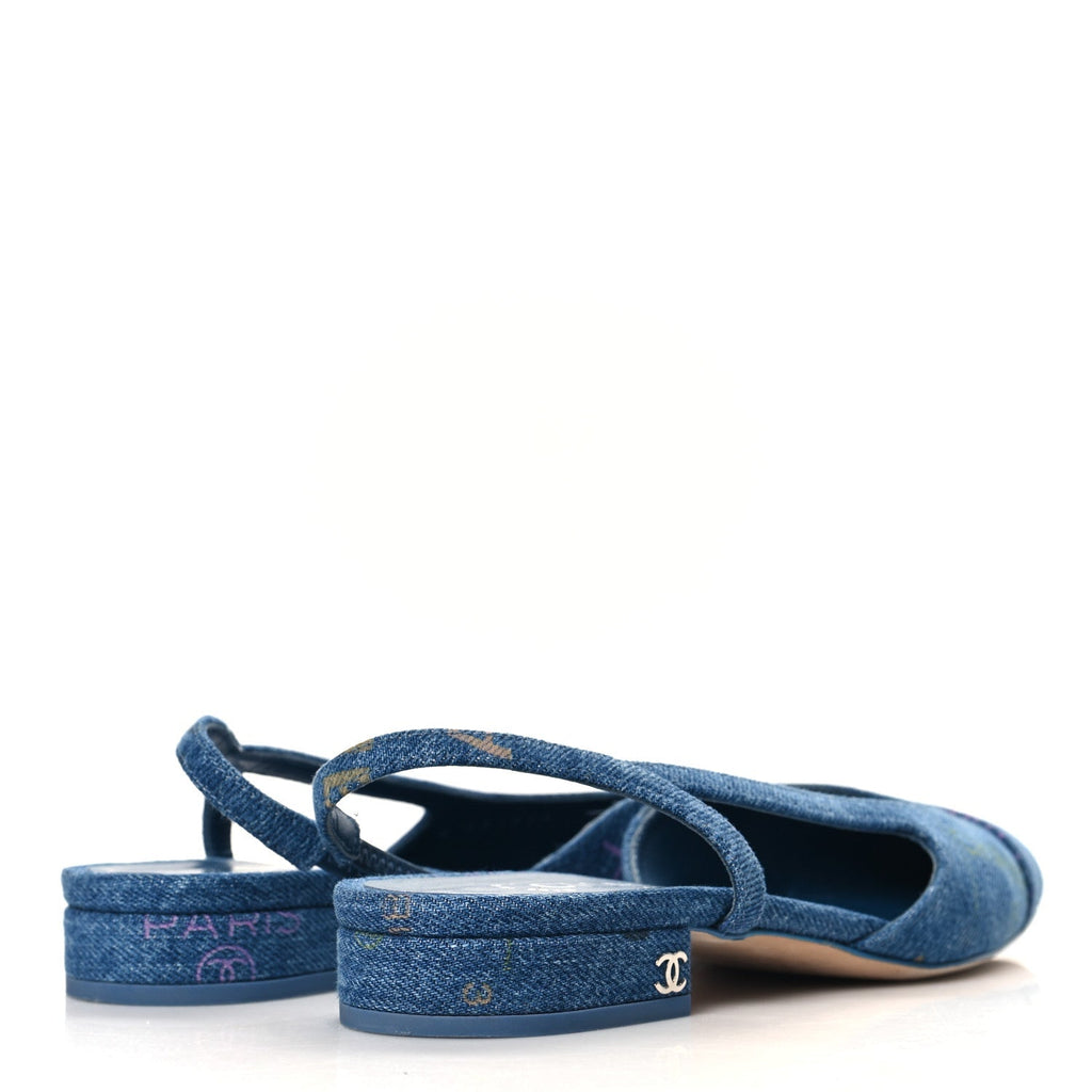 DENIM PRINTED DENIM MOOD CAP TOE CC SLINGBACK FLATS LIGHT BLUE MULTICOLOR