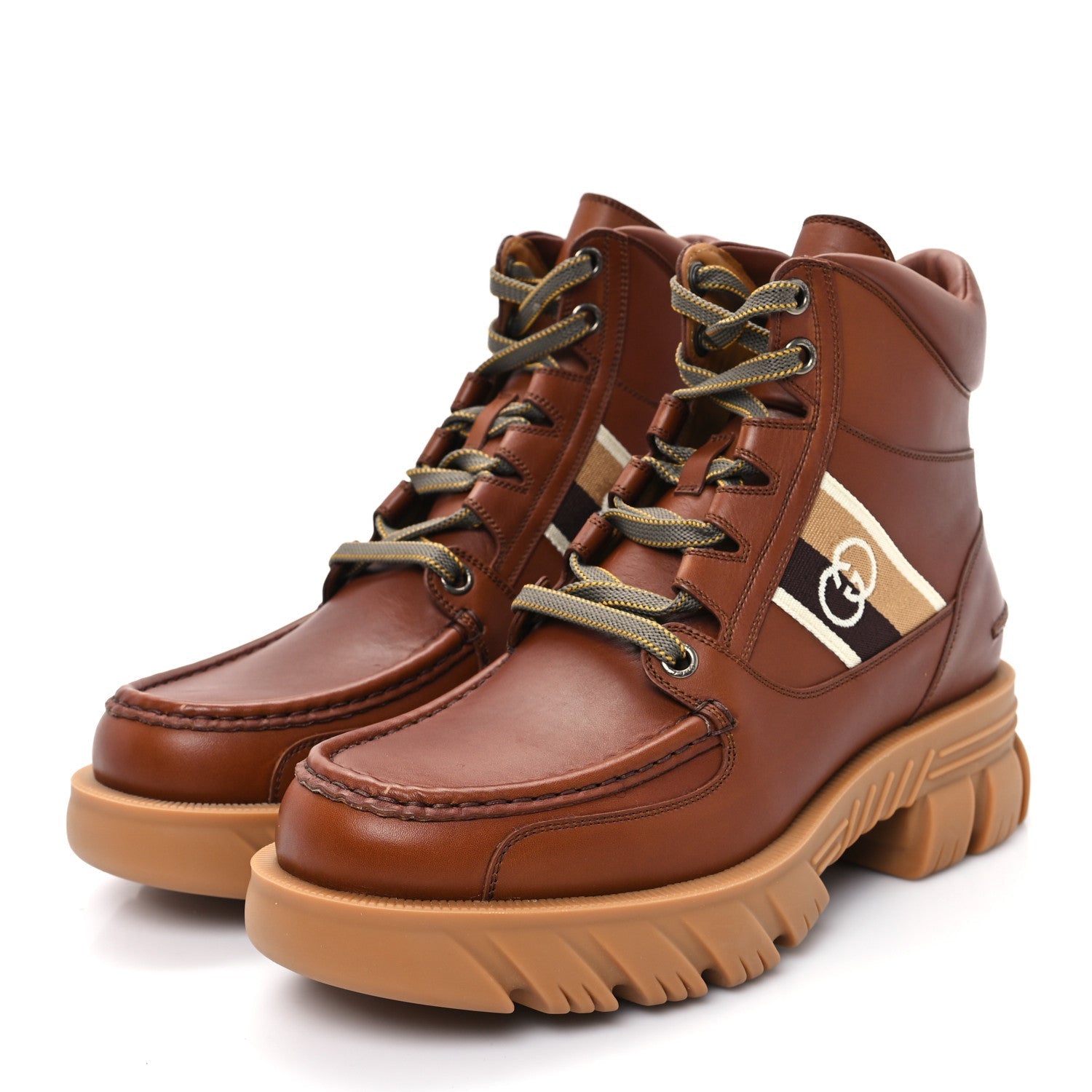 QUEBEC CALFSKIN WEB MENS INTERLOCKING G LACE UP COMBAT UP COMBAT BOOTS CUIR MYSTIC WHITE EBONY BEIGE