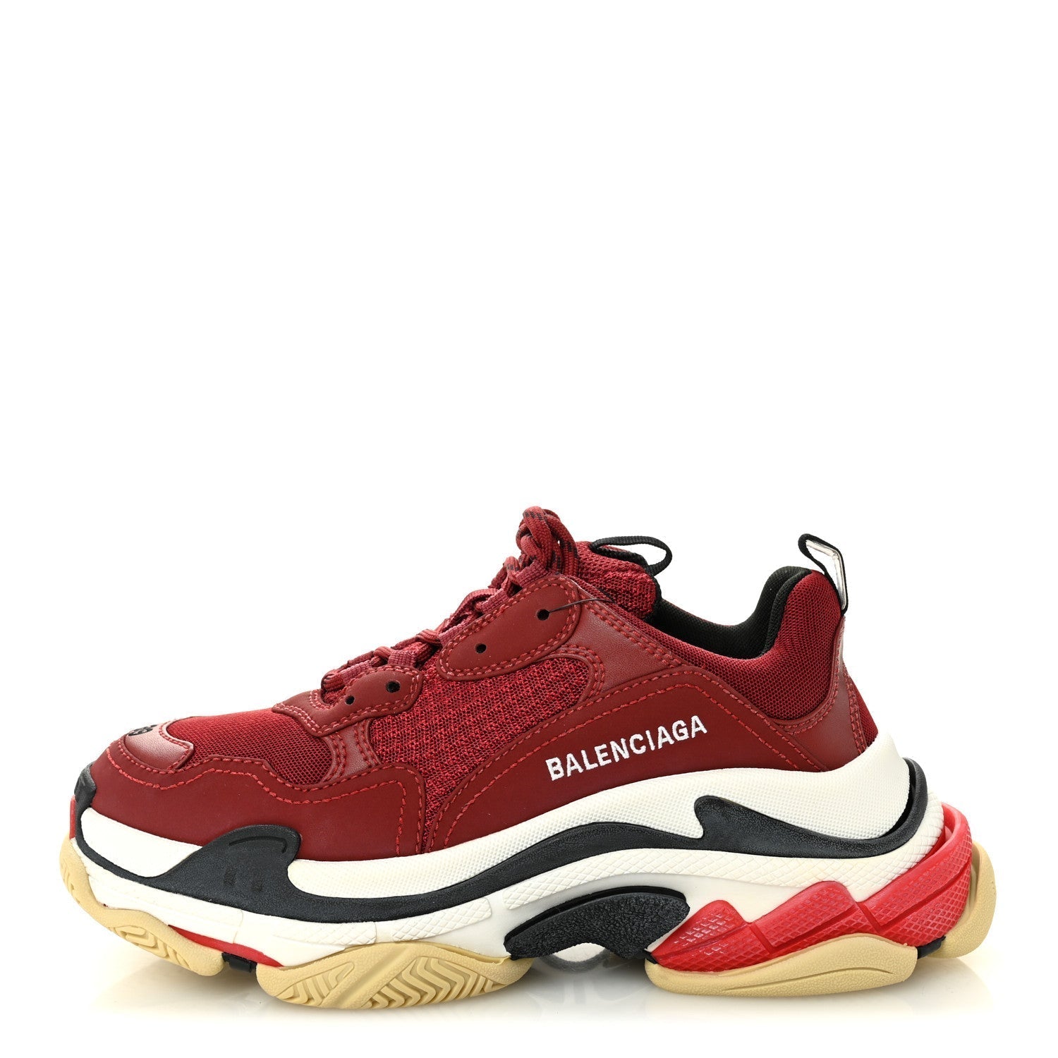 FABRIC MESH WASHED EFFECT WOMENS TRIPLE S SNEAKERS BORDEAUX TRICOLOR