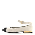 SUEDE CALFSKIN PATENT CALFSKIN CAP TOE CC MARY JANE FLATS LIGHT GRAY BLACK