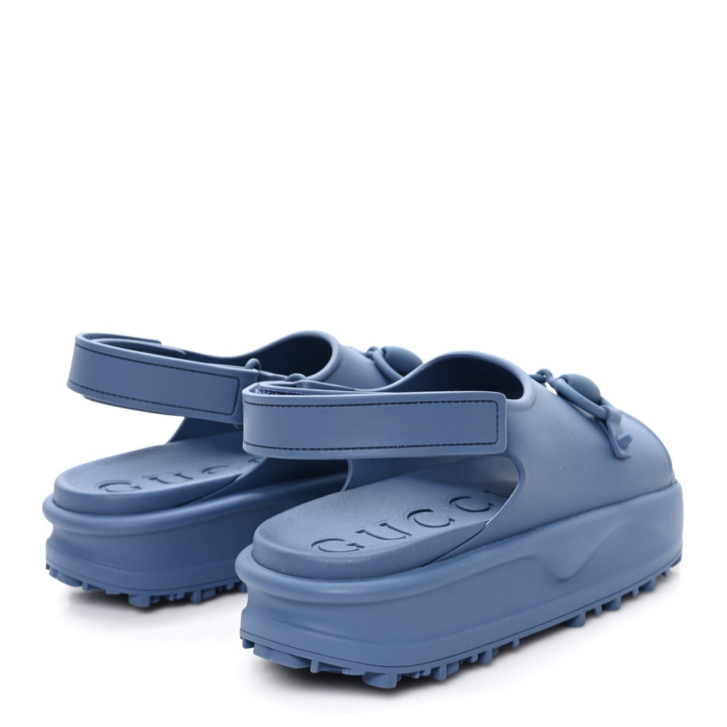 SOFT RUBBER HORSEBIT MENS PLATFORM SLINGBACK SANDALS WASHED INDIGO