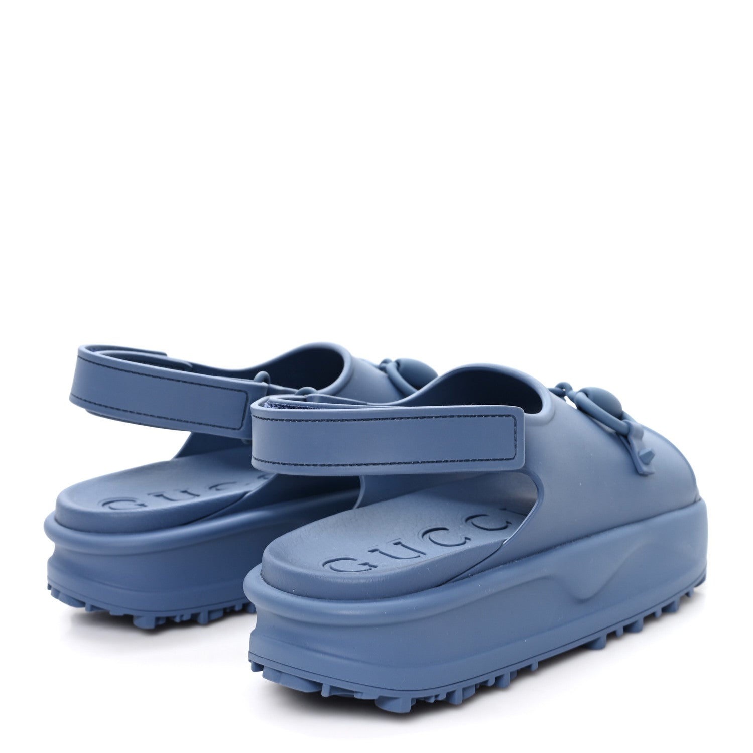 SOFT RUBBER HORSEBIT MENS PLATFORM SLINGBACK SANDALS WASHED INDIGO
