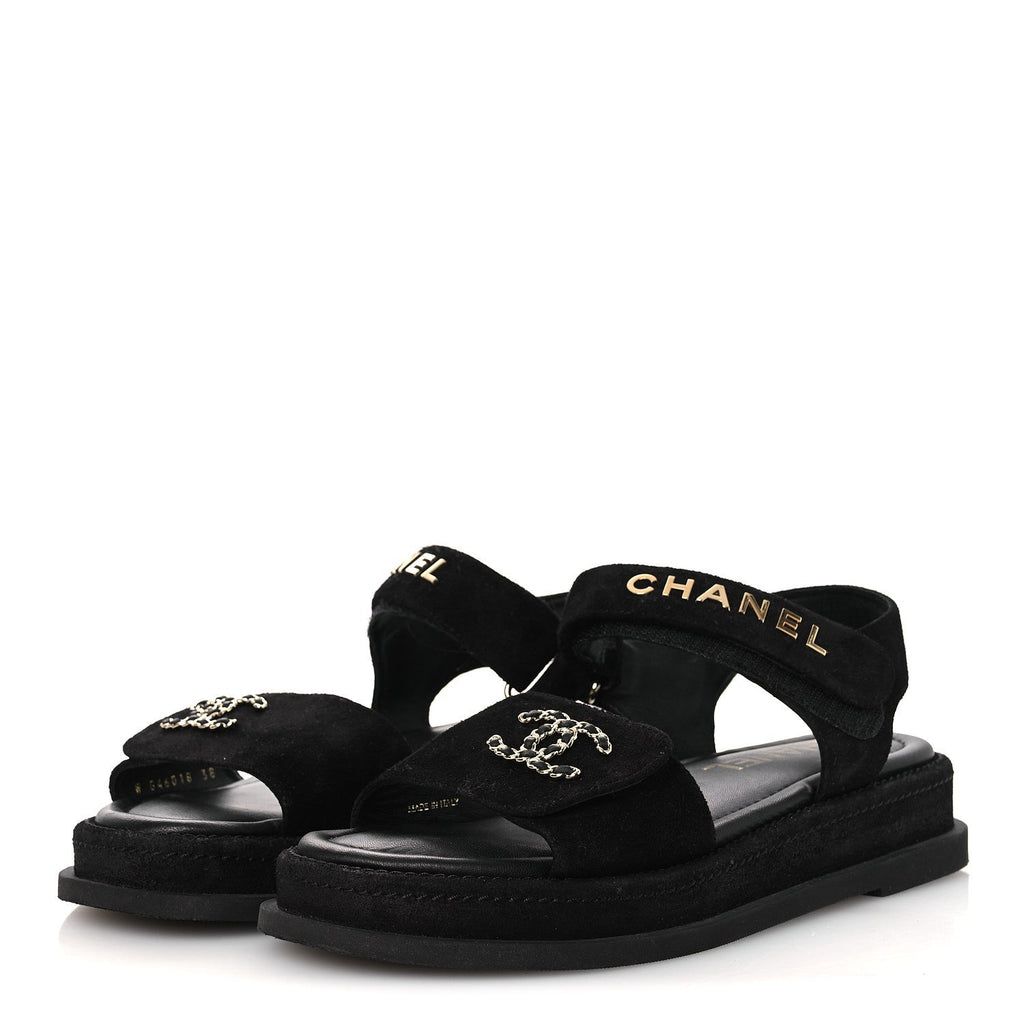 SUEDE CALFSKIN DAD SANDALS BLACK