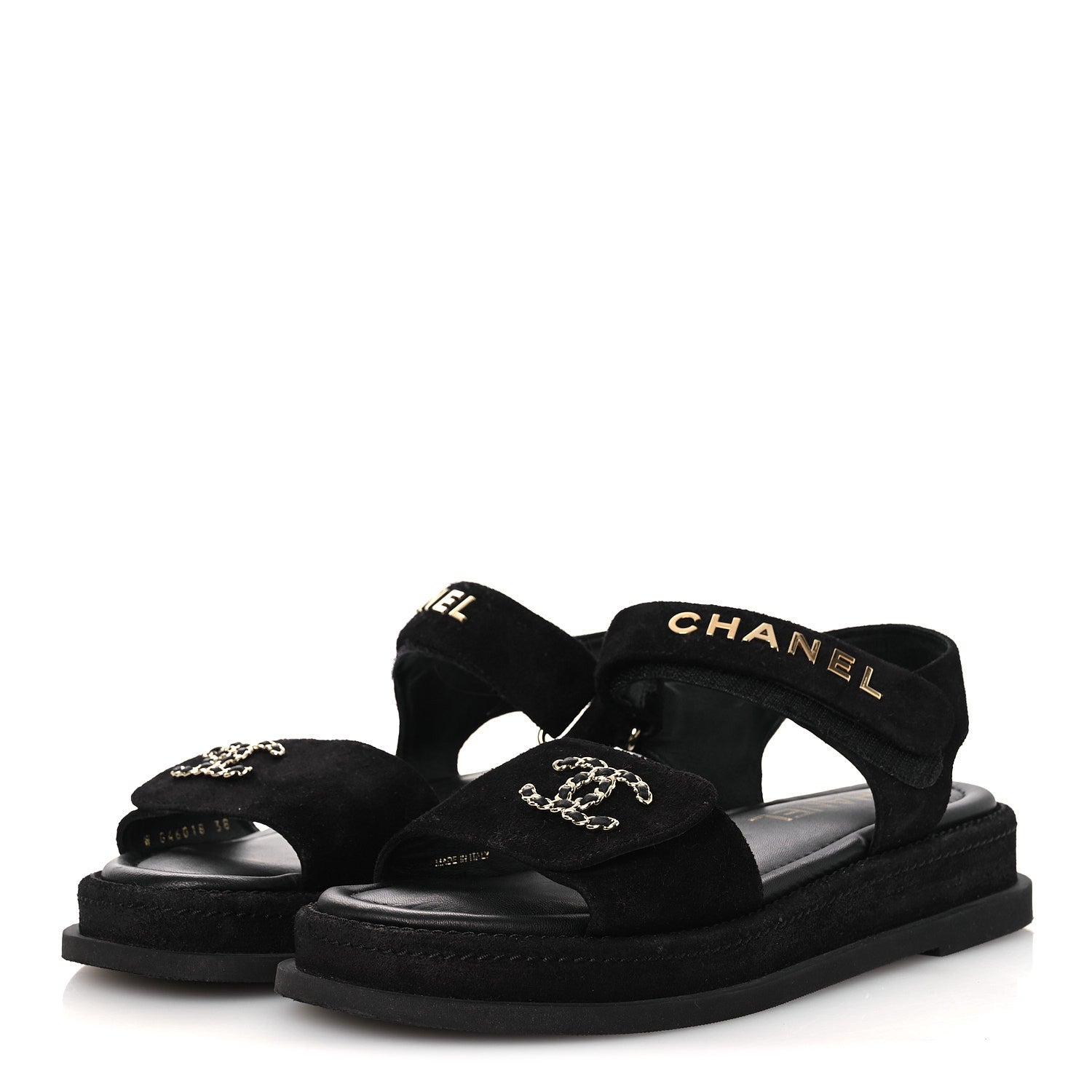 SUEDE CALFSKIN DAD SANDALS BLACK