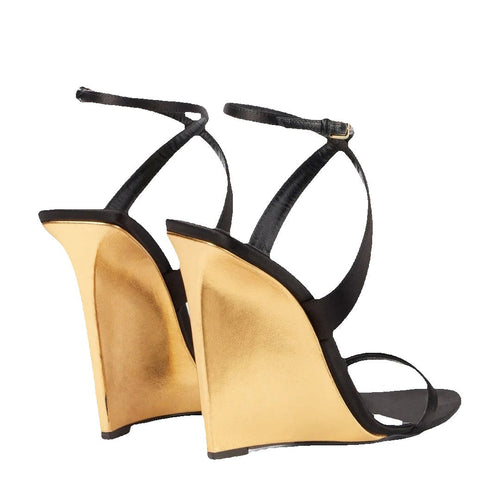Saint Laurent Emilie 110 Crystal-Logo Sandals - Black/Gold