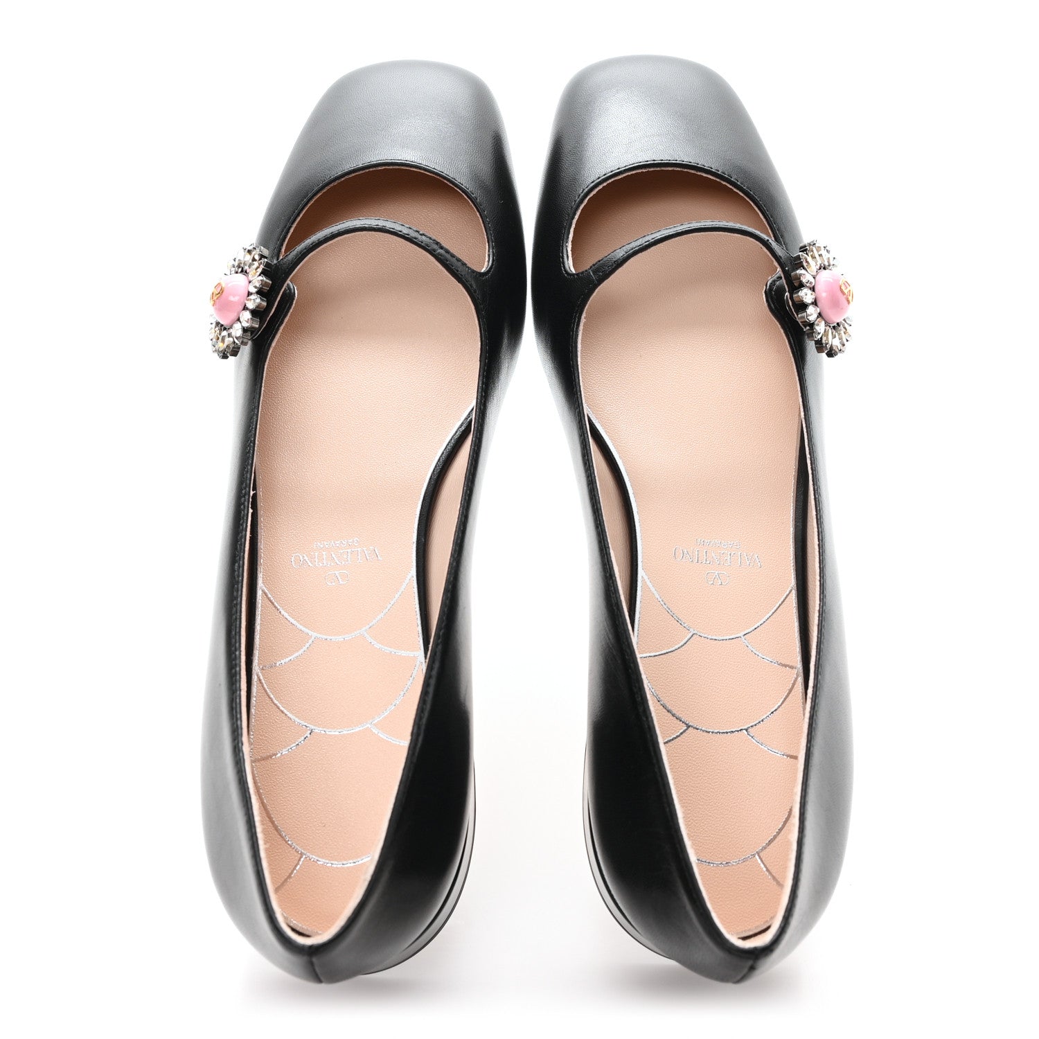 KIDSKIN JEWEL BUTTON MARY JANE FLATS BLACK PINK