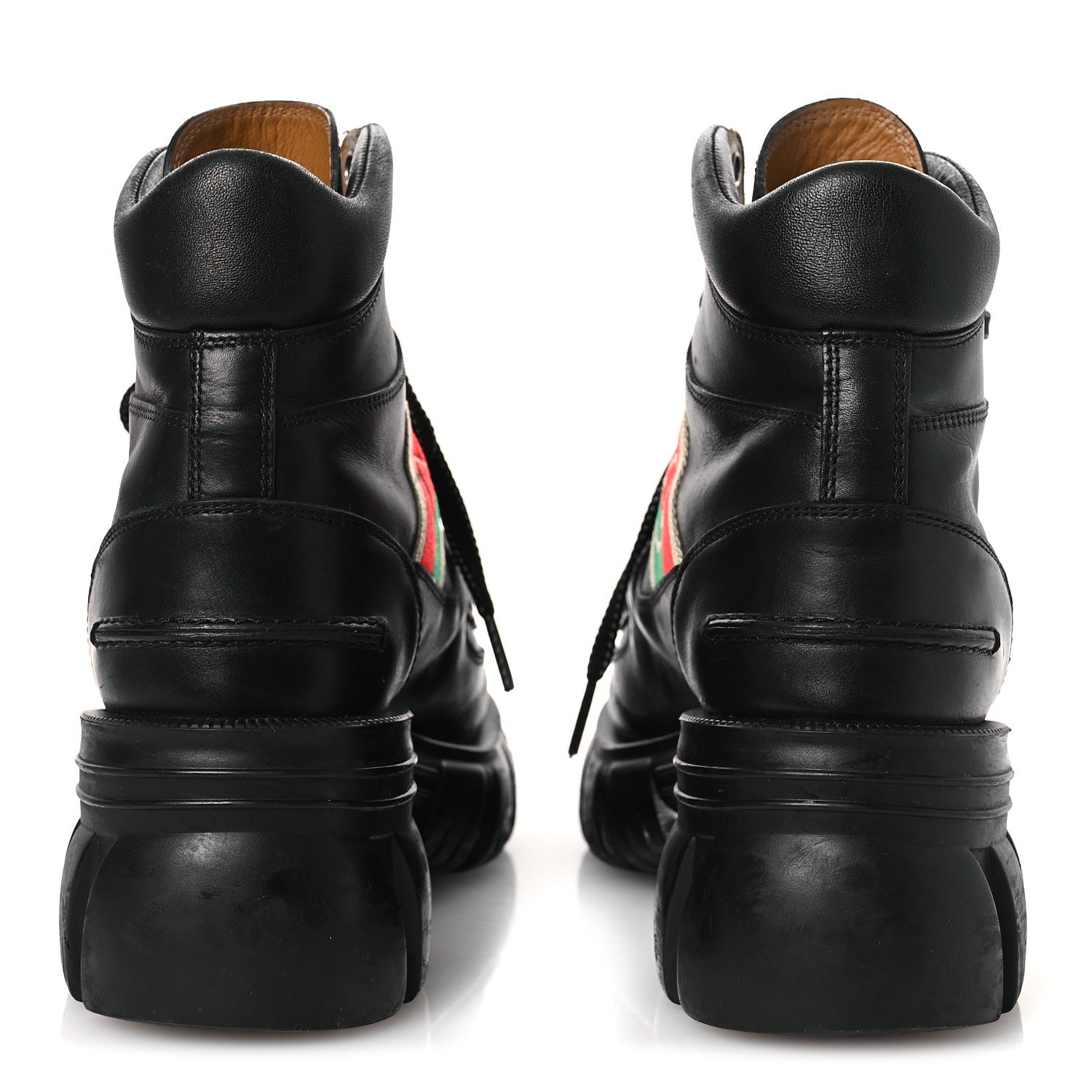 QUEBEC CALFSKIN WEB WOMENS INTERLOCKING G LACE UP COMBAT BOOTS BLACK MYSTIC WHITE GREEN RED