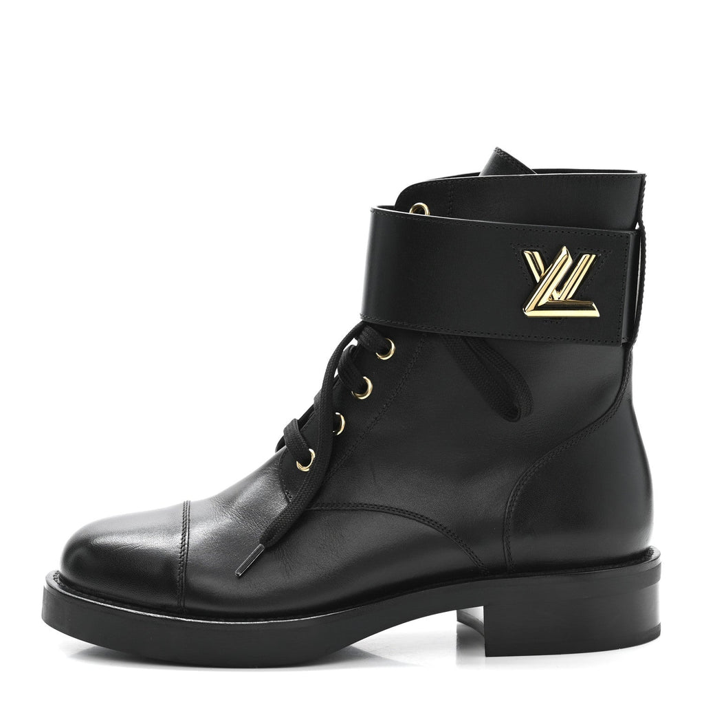 LOUIS VUITTON CALFSKIN WONDERLAND FLAT RANGER BOOTS BLACK