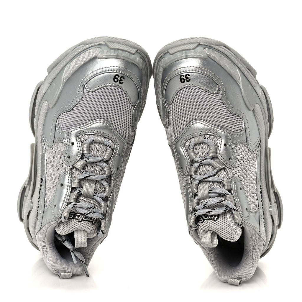 METALLIC FABRIC MESH WOMENS TRIPLE S SNEAKERS SILVER