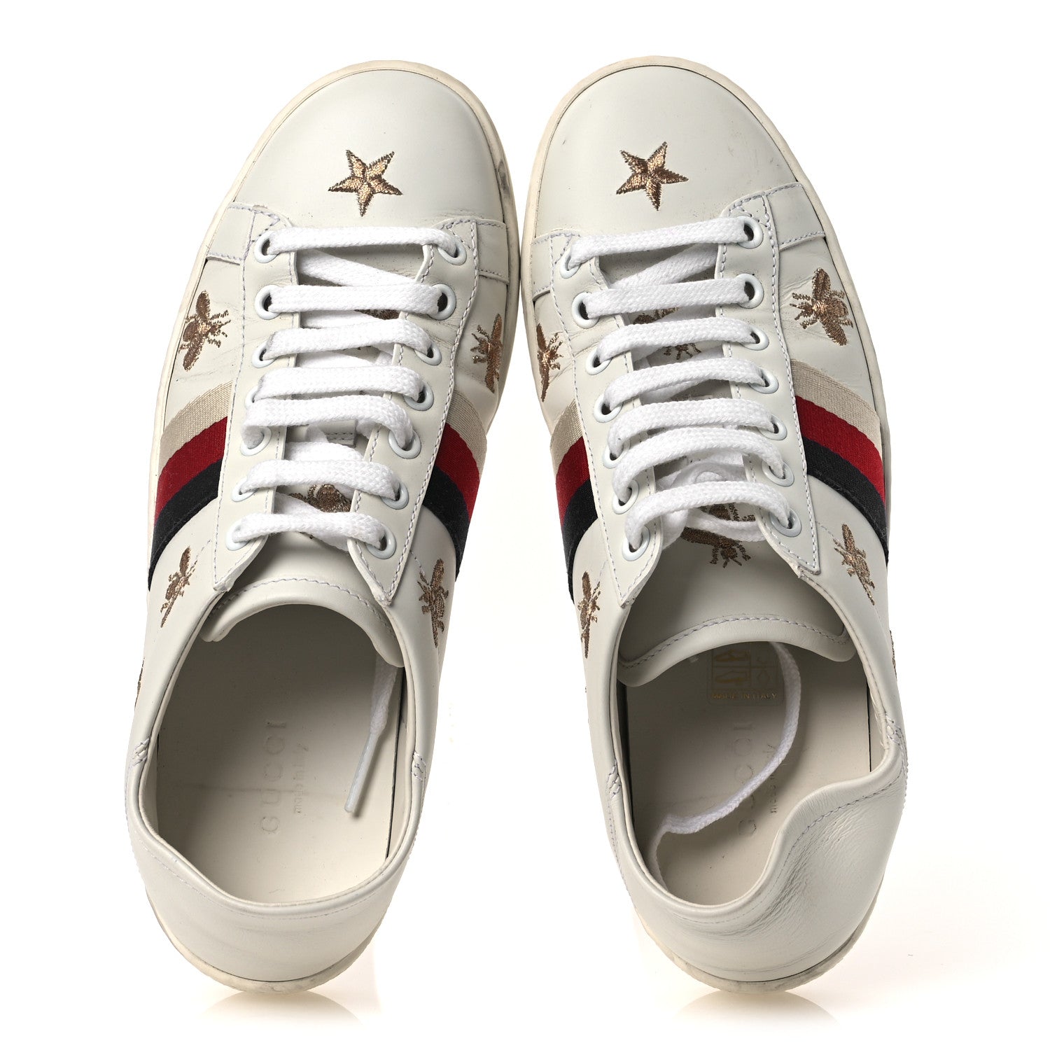 CALFSKIN BEE STAR EMBROIDERED SYLVIE WEB ACE SNEAKERS WHITE