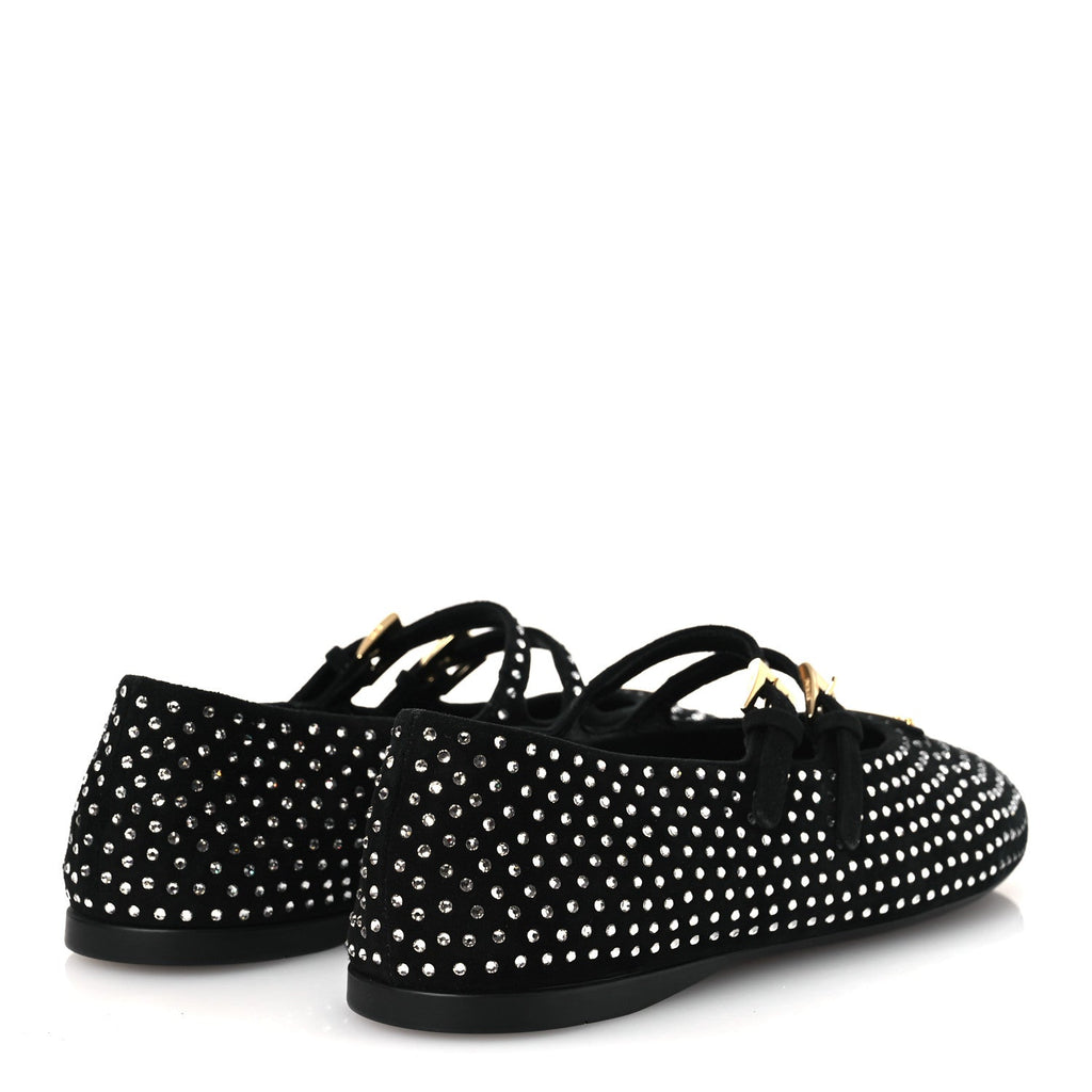 SUEDE CRYSTAL STUDDED BALLERINA FLATS BLACK