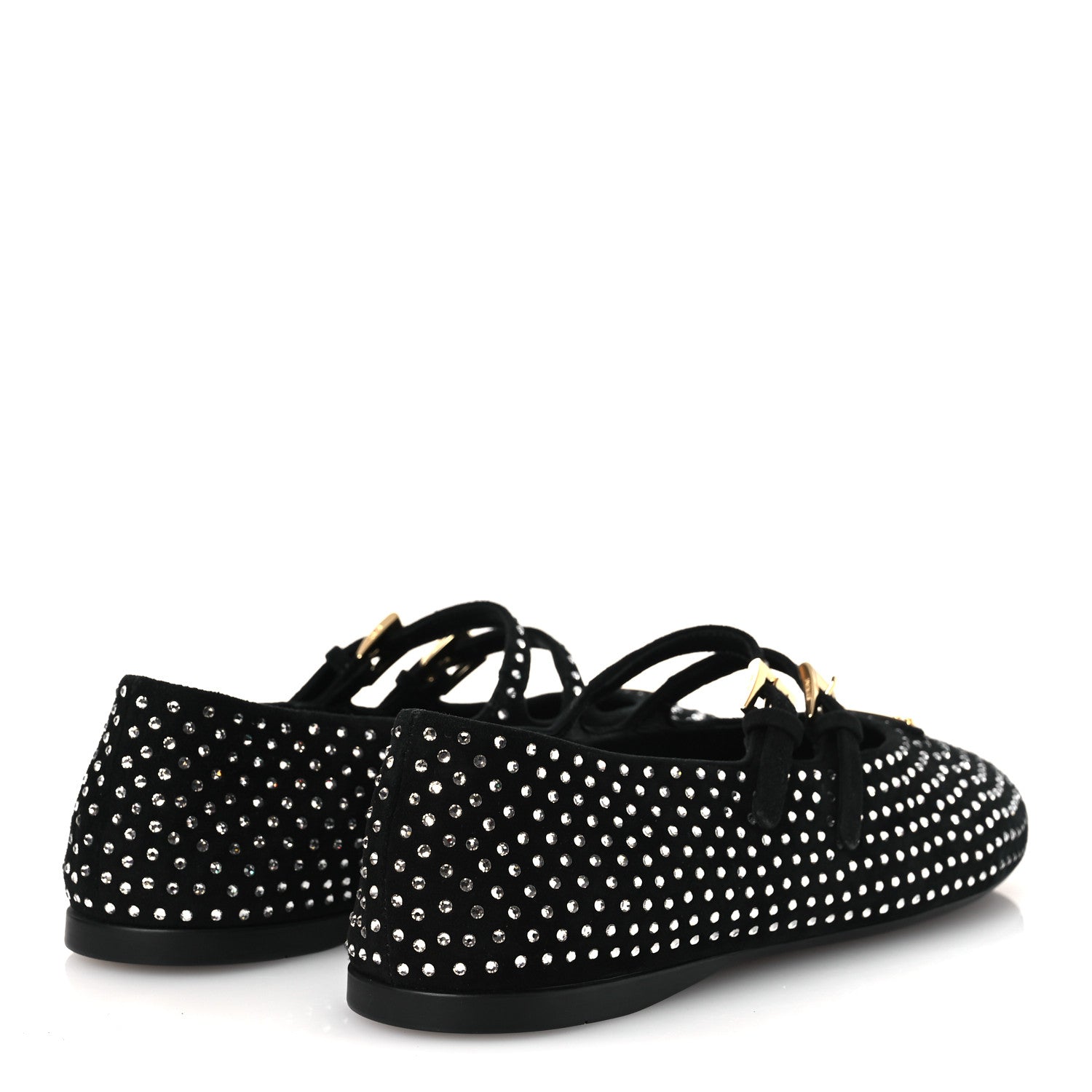 SUEDE CRYSTAL STUDDED BALLERINA FLATS BLACK