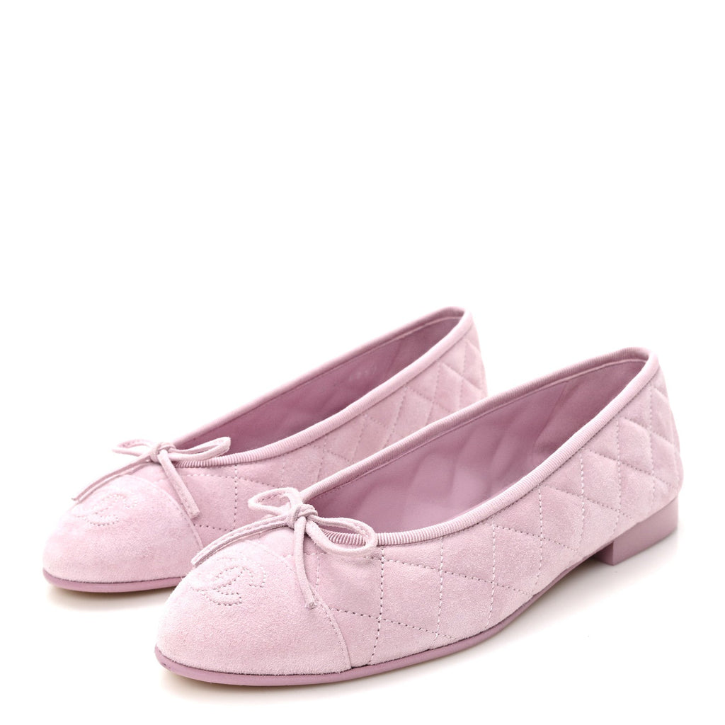 SUEDE QUILTED CAP TOE CC BALLERINA FLATS LIGHT PINK
