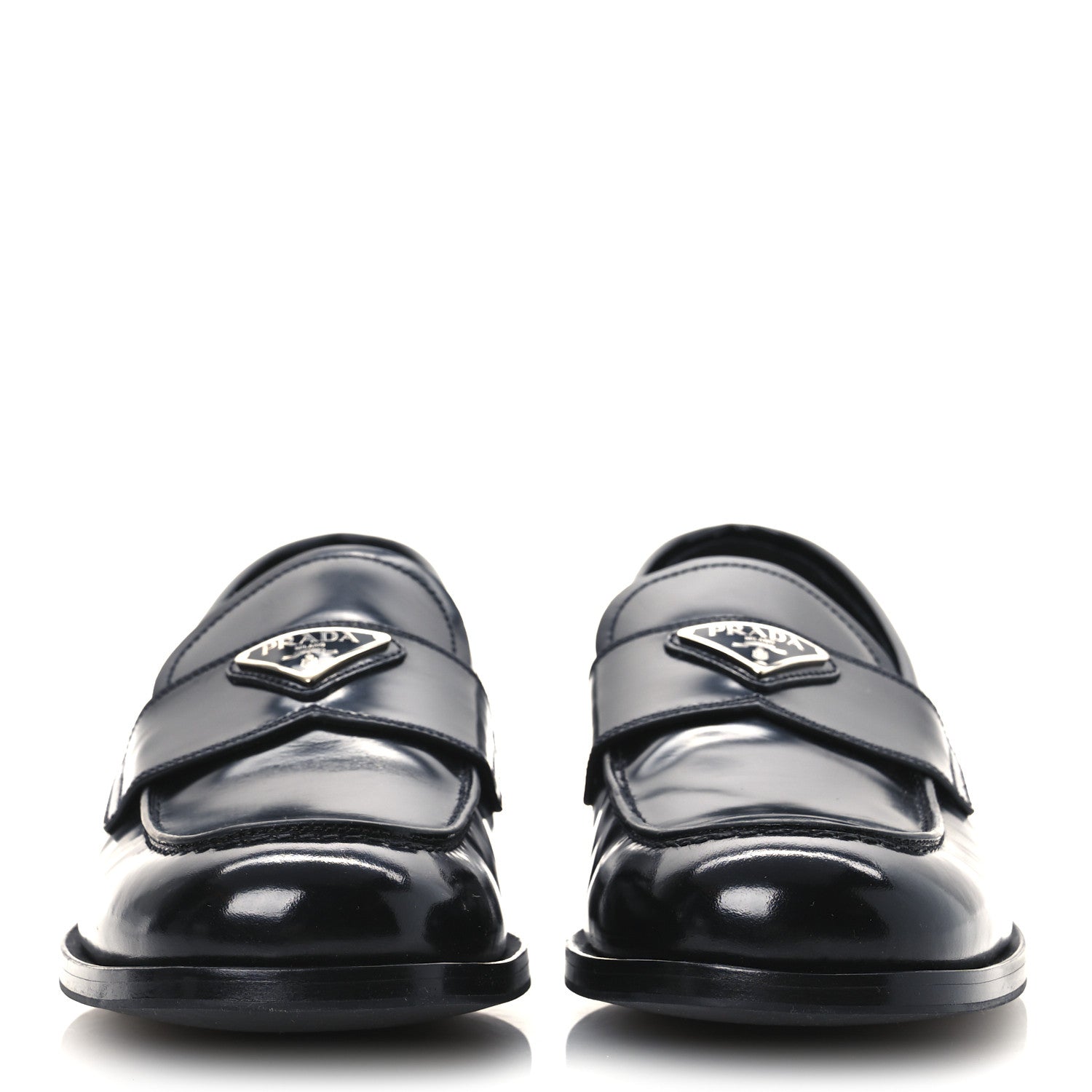SPAZZOLATO FUME METAL TRIANGLE LOGO MENS LOAFERS BLACK