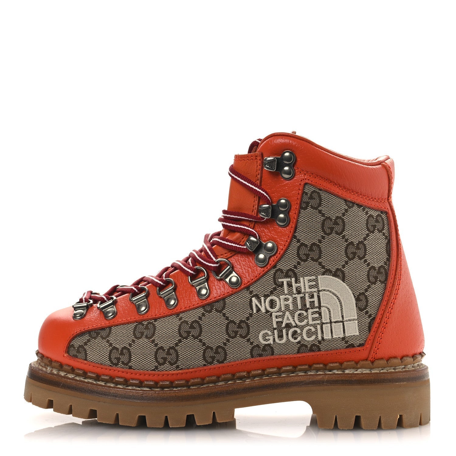 X THE NORTH FACE MONOGRAM TEXTURED CALFSKIN HIKING ANKLE BOOTS BEIGE EBONY DEEP ORANGE