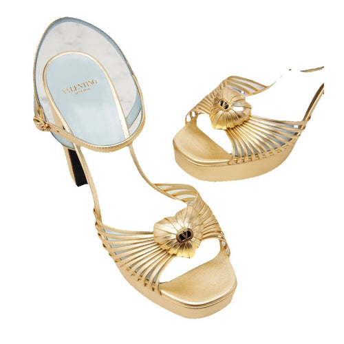 Valentino Garavani Coeur Royal Platform Sandal Black Crystal - Gold