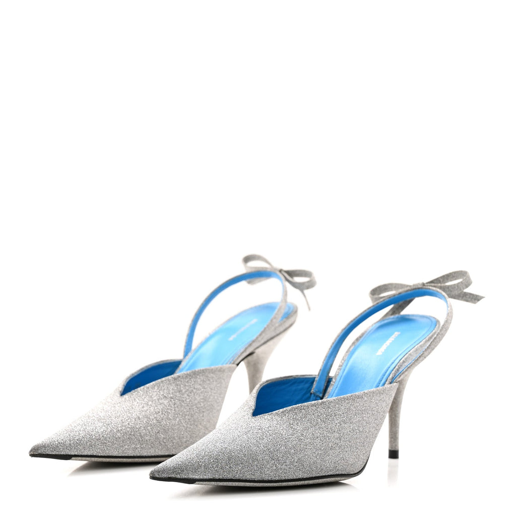 GLITTER TOE KNIFE SLINGBACK MULES SILVER BLUE