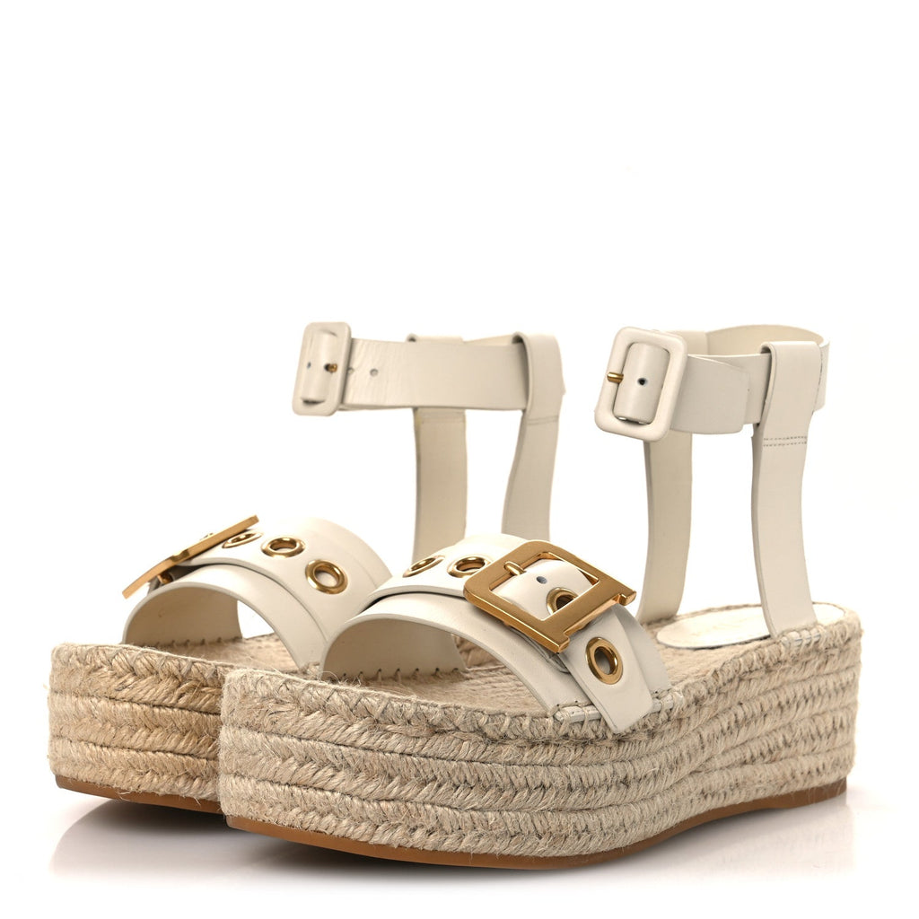 CALFSKIN D-DIOR ESPADRILLE PLATFORM SANDALS OFF WHITE