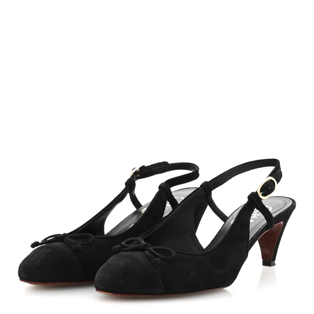SUEDE CAP TOE CC SLINGBACK PUMPS BLACK