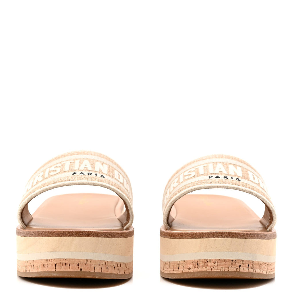 RAFFIA DIORIVIERA EMBROIDERED DWAY PLATFORM SLIDE SANDALS OFF WHITE