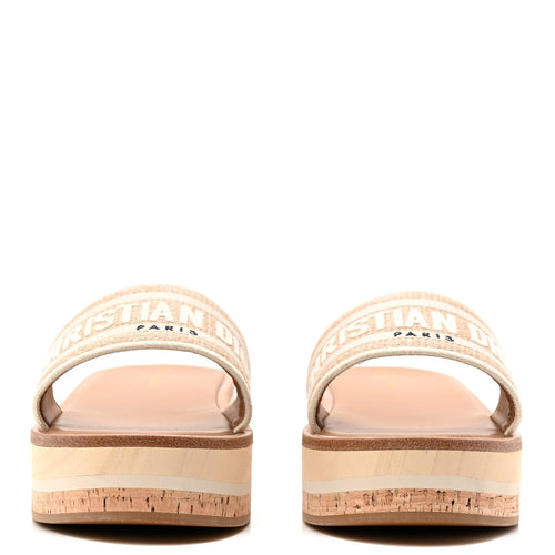 RAFFIA DIORIVIERA EMBROIDERED DWAY PLATFORM SLIDE SANDALS OFF WHITE