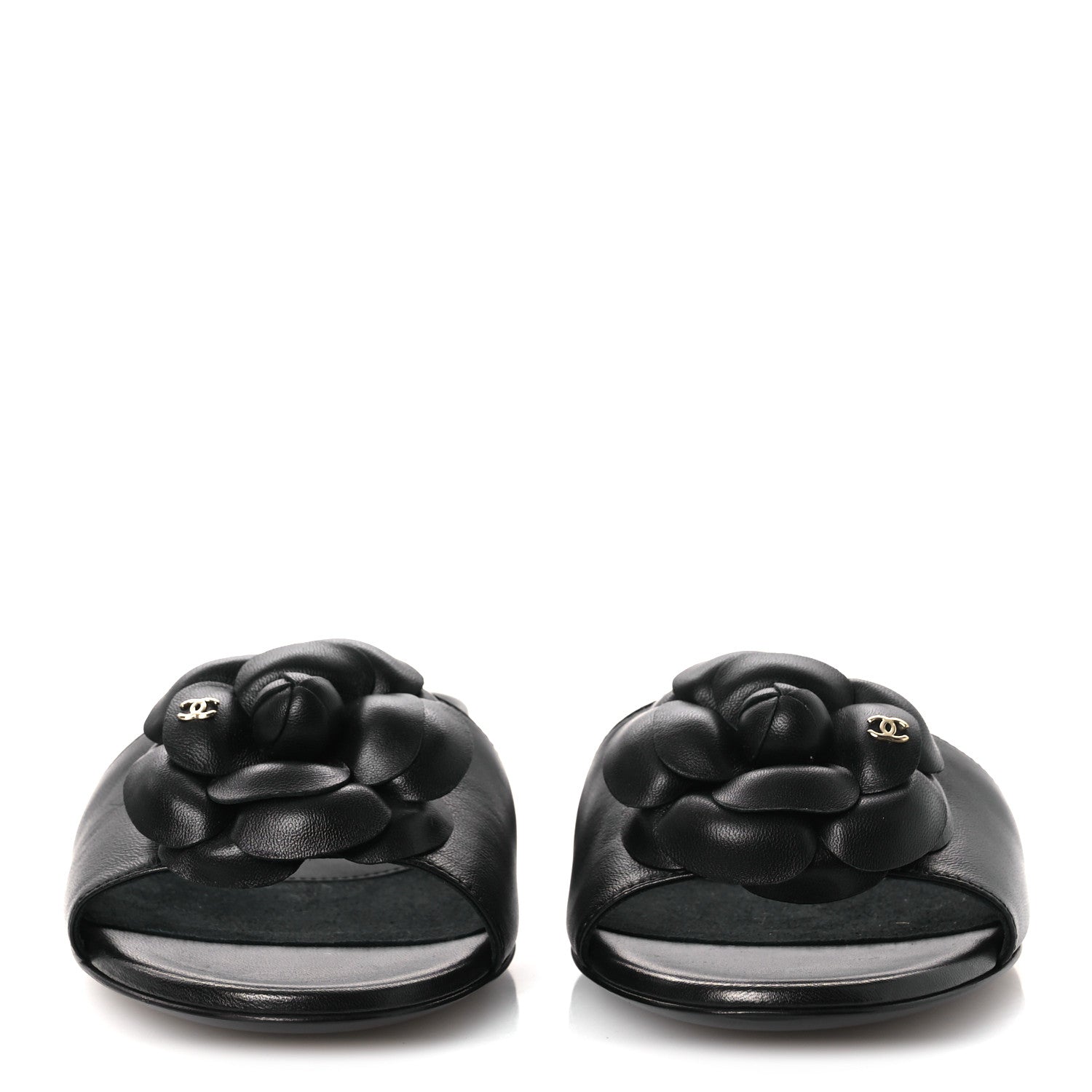 LAMBSKIN CAMELLIA SANDAL MULES BLACK