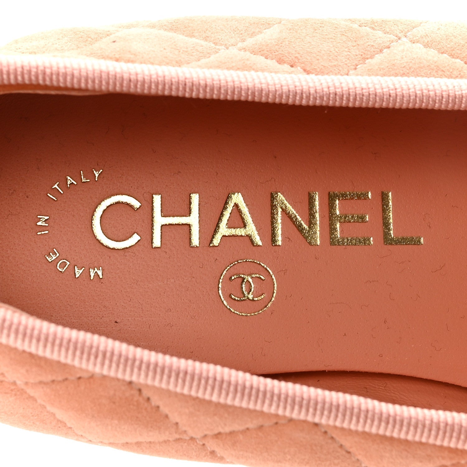 SUEDE QUILTED CAP TOE CC BALLERINA FLATS LIGHT ORANGE