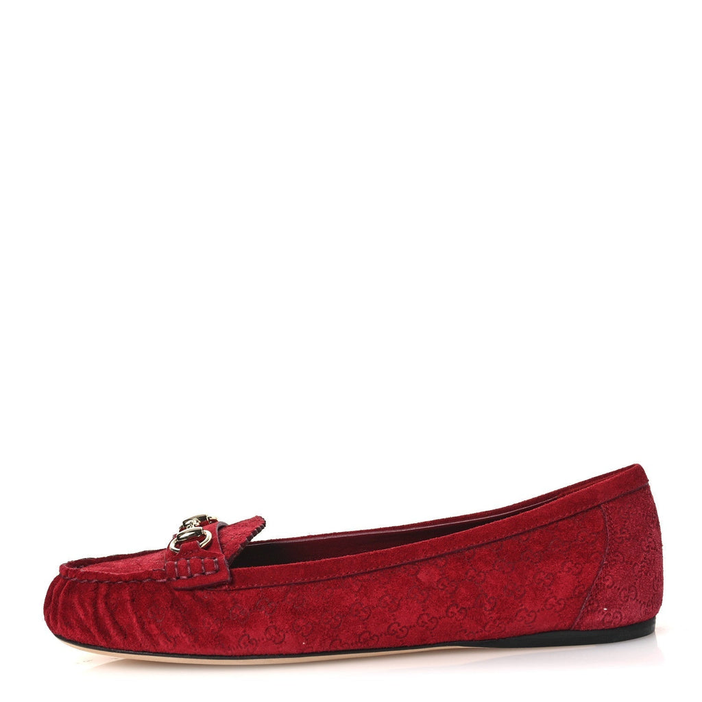 SUEDE MICRO GG HORSEBIT WOMENS KENSINGTON MOCCASIN LOAFERS ROSSO ANCORA