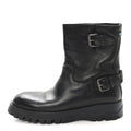 CALFSKIN DOUBLE BUCKLE COMBAT BOOTS BLACK