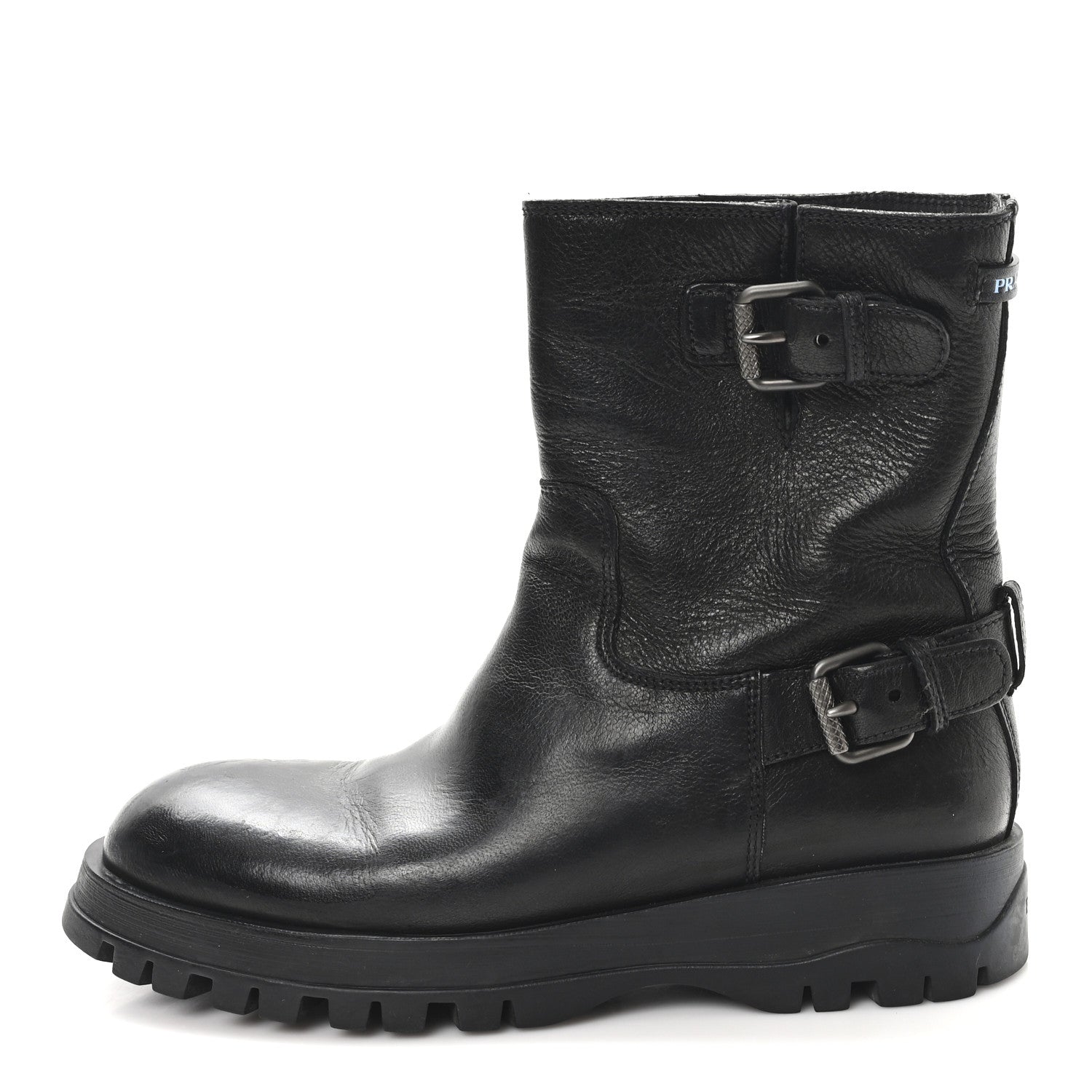 CALFSKIN DOUBLE BUCKLE COMBAT BOOTS BLACK
