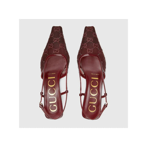 Gucci Crystal GG Monogram Slingback Pumps - Burgundy/Red