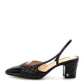 LAMBSKIN PATENT CALFSKIN QUILTED CAP TOE CC SLINGBACK PUMPS BLACK