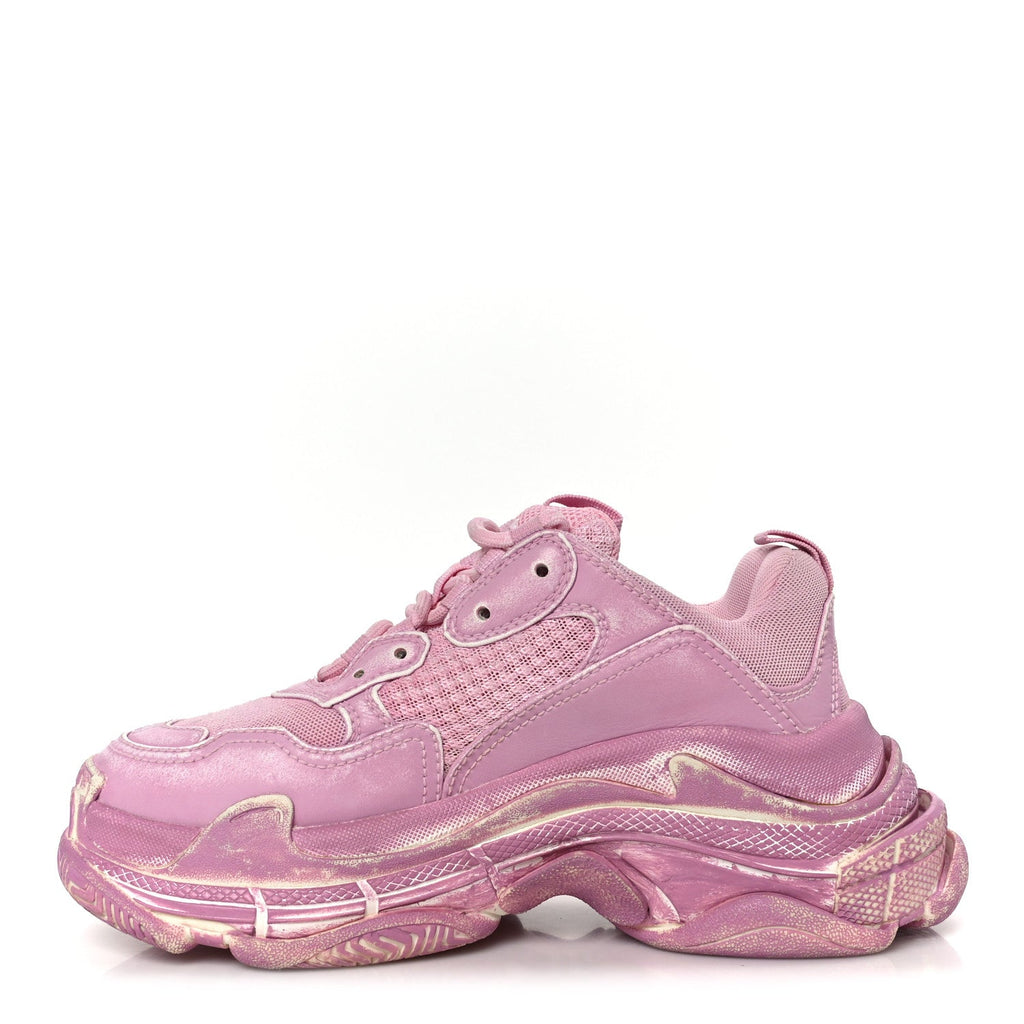 FABRIC MESH DISTRESSED WOMENS TRIPLE S SNEAKERS PINK
